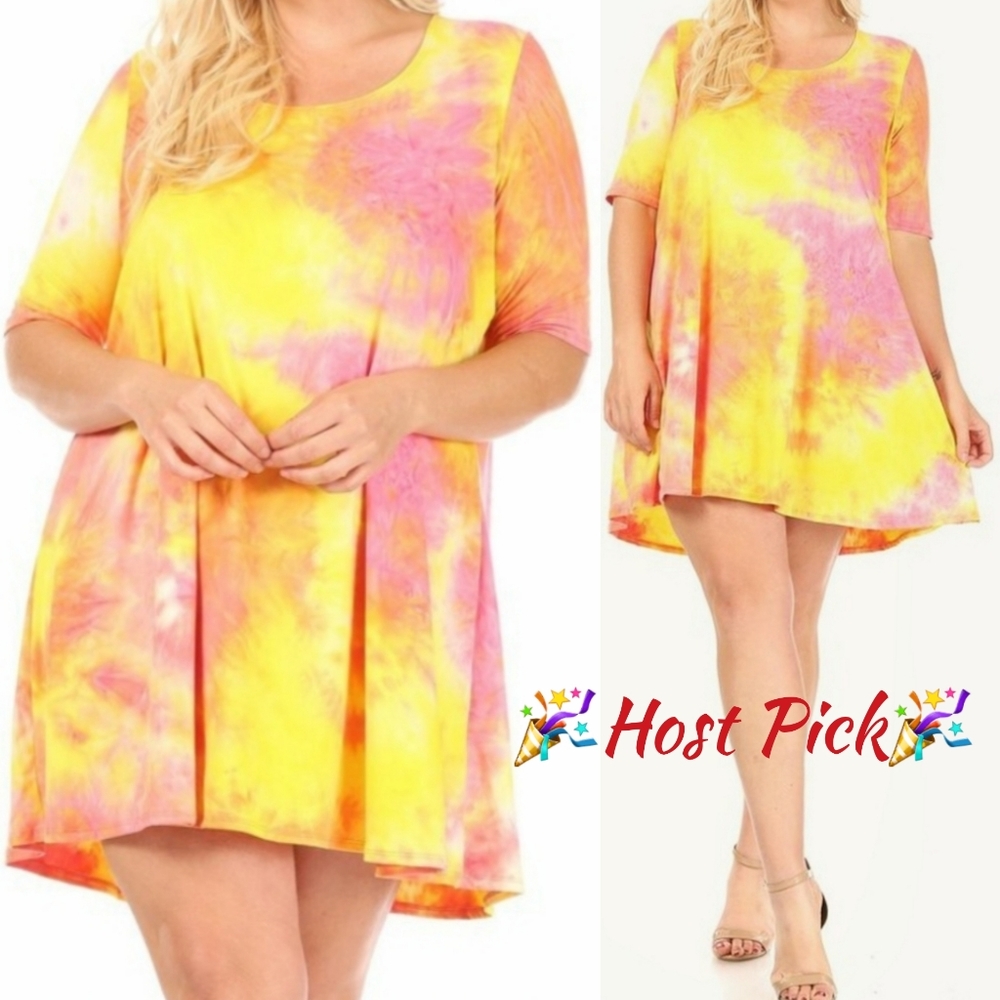 Starburst Swing style Shirt Dress Top Size 2X Yellow Pink Orange multi New